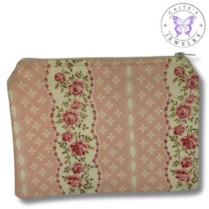 Handmade Zipper Pouch with a Pink and Cream Floral Fabric